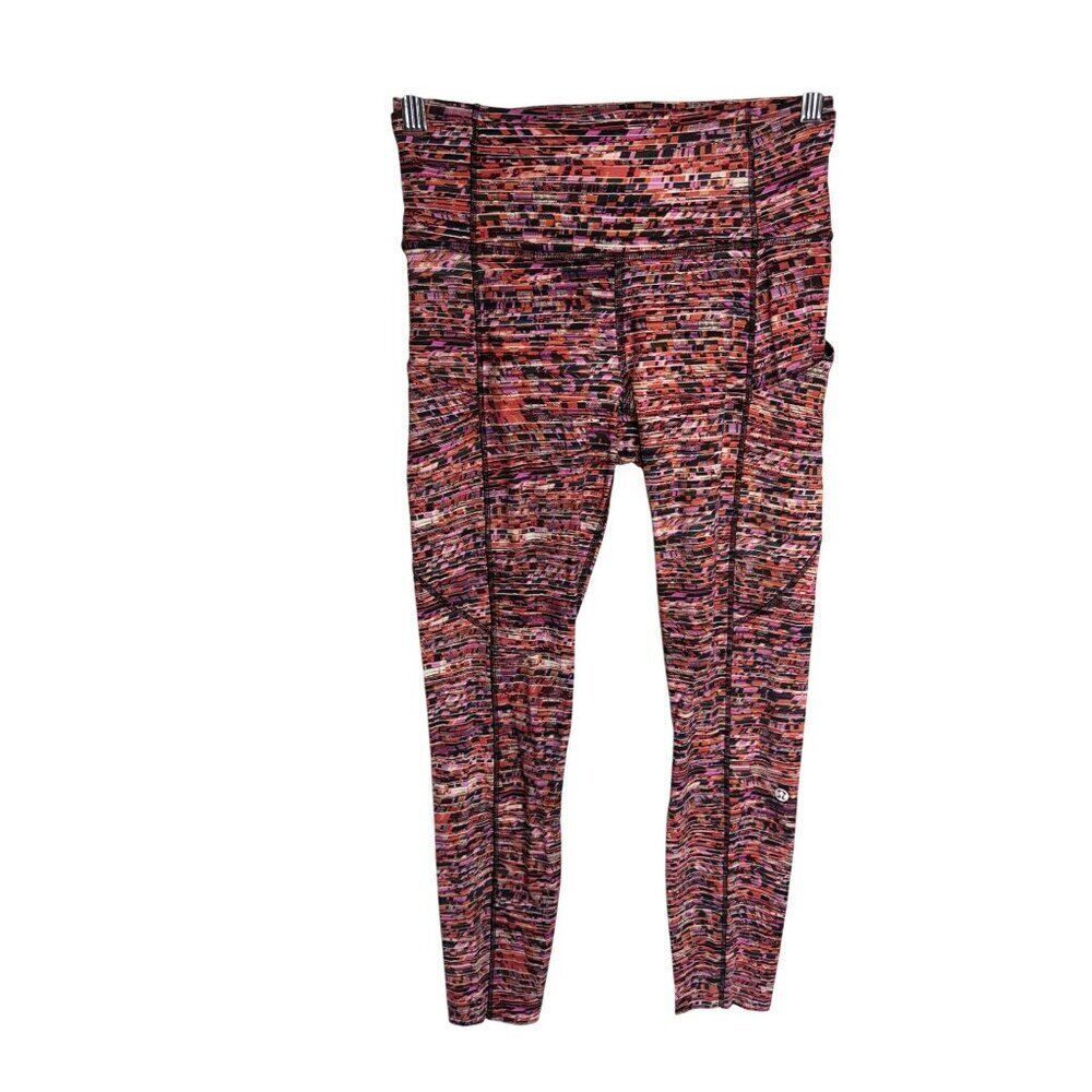 Lululemon Fast and Free Tight II 25" Inseam Nulux Pattern Orange Multicolor-sz 6